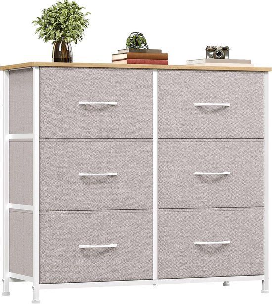 Somdot Commode Zwart 4 Laden Stof - Dressoir Met Houten Blad Voor Woonkamer