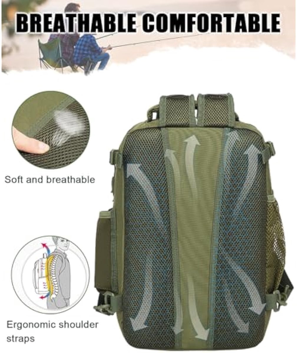 BLISSWILL Angelbackpack mit Rutenhalter Angelgert Tasche Angelausrstung Tasche, legergroen, Eén maat, Rugzak, uniek