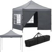 Springos Partytent - 300x300xcm - Hoogte Verstelbaar - PVC - Polyester - Harmonica- Frame -Donkergrijs