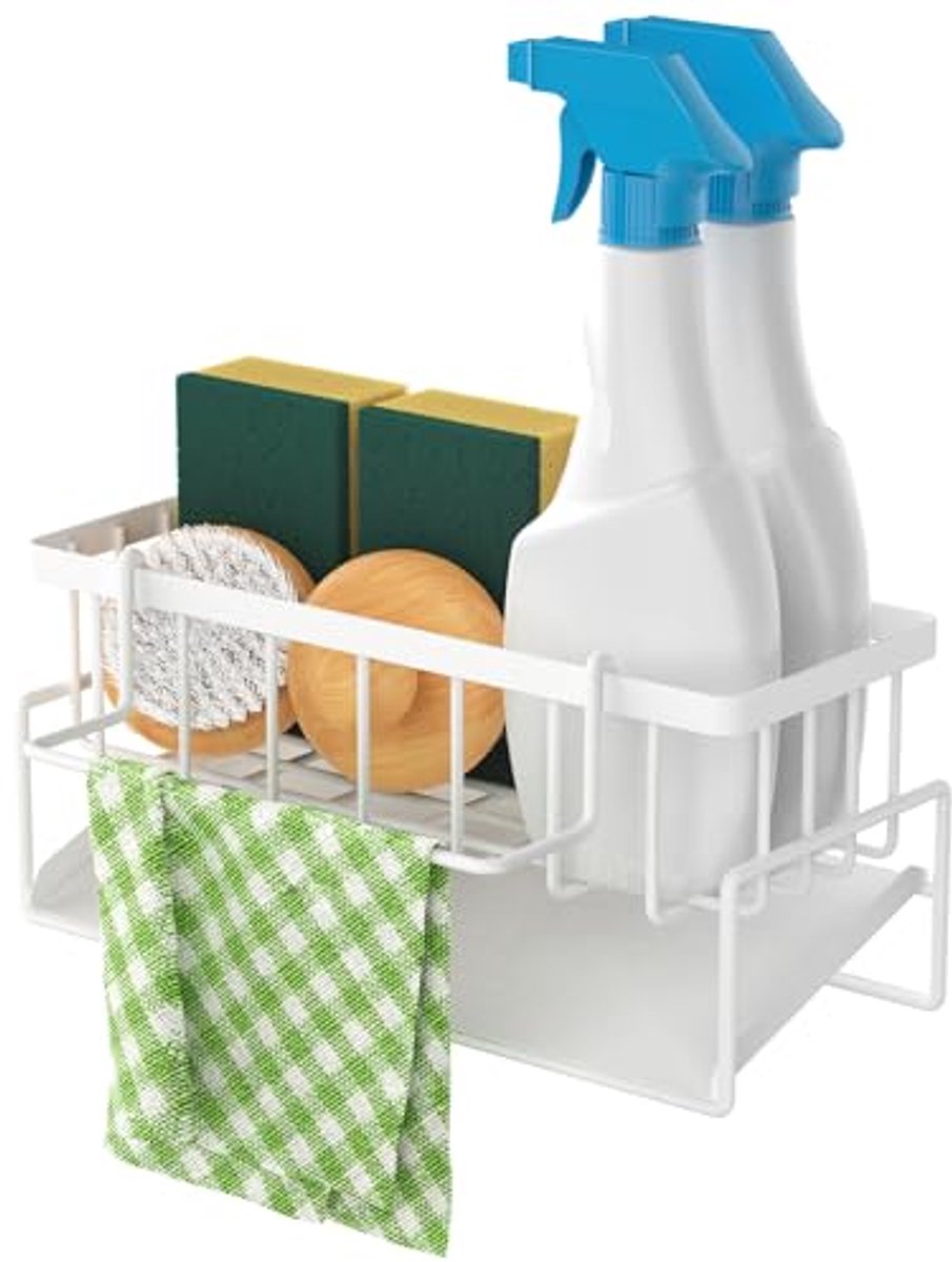 Spoelbak organizer met schuine afvoerschaal en vaatdoekhouder - Keukenoplossing wit