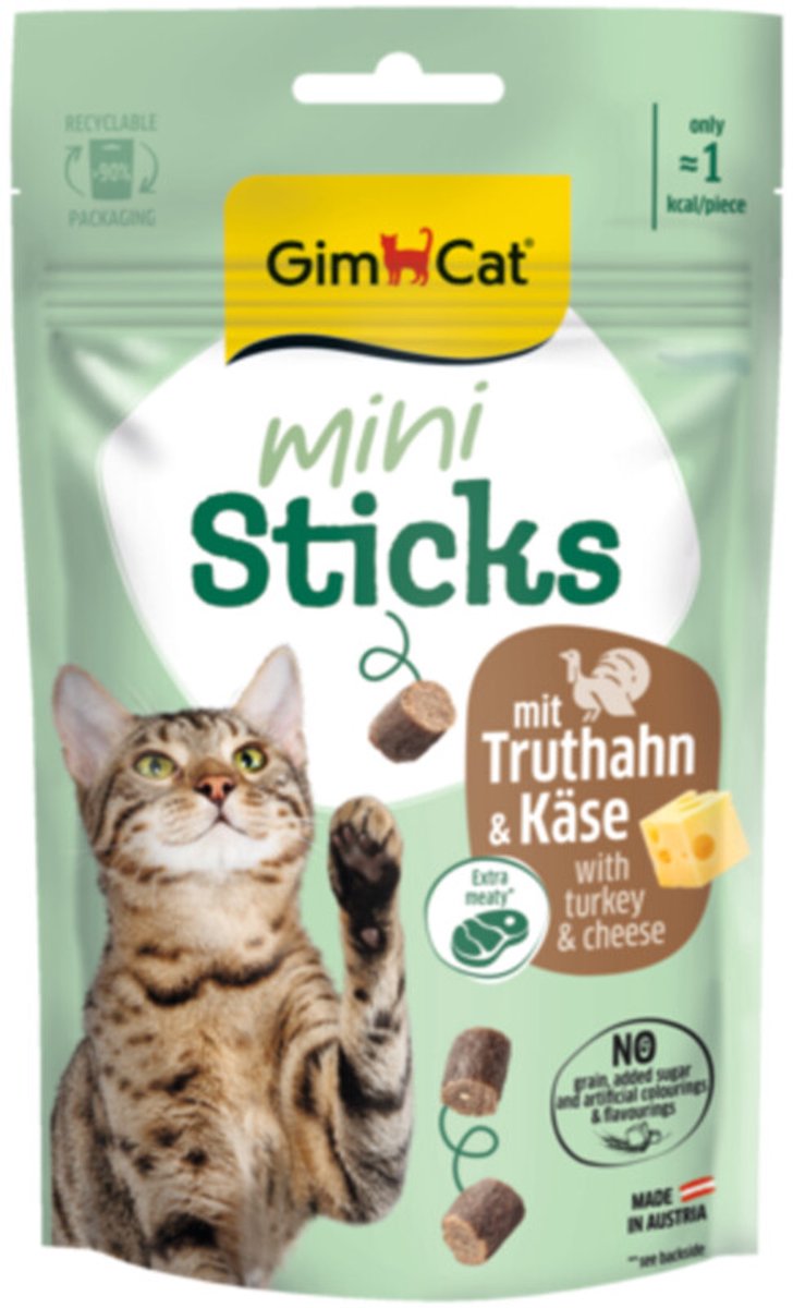 GimCat Mini Sticks Kattensnack Kalkoen & Kaas - 12 x 50 gr - Voordeelverpakking