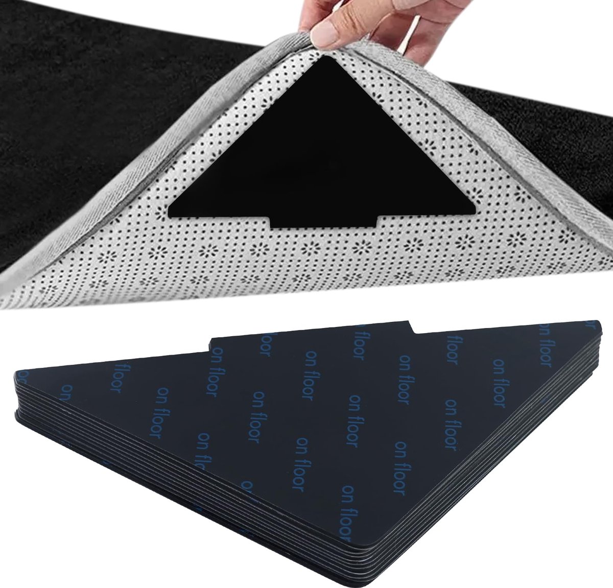 Set van 22 antislip matten, zwarte antislipmat voor tapijt, wasbaar en herbruikbaar tapijt, antislip onderlegger, driehoekige antislip pads voor hardhouten vloeren, tapijten en matten