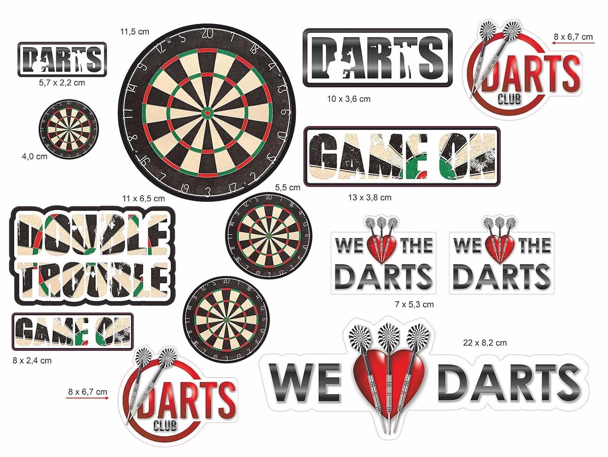 Darts stickerset - 14 stickers - weerbestendig - eenvoudig aan te brengen