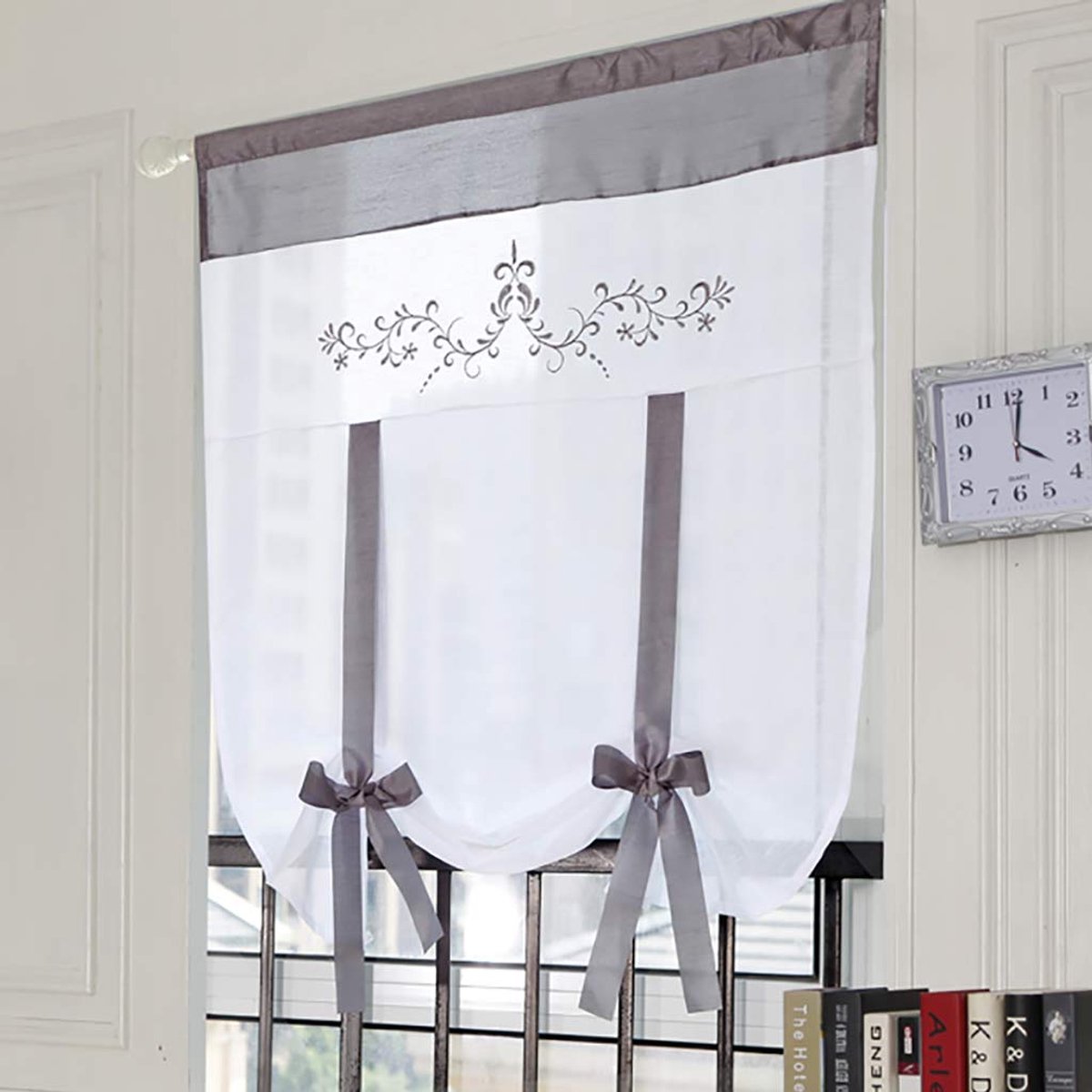 Azomor® Transparante grijze voile gordijn met bloemenpatroon voor diverse ruimtes