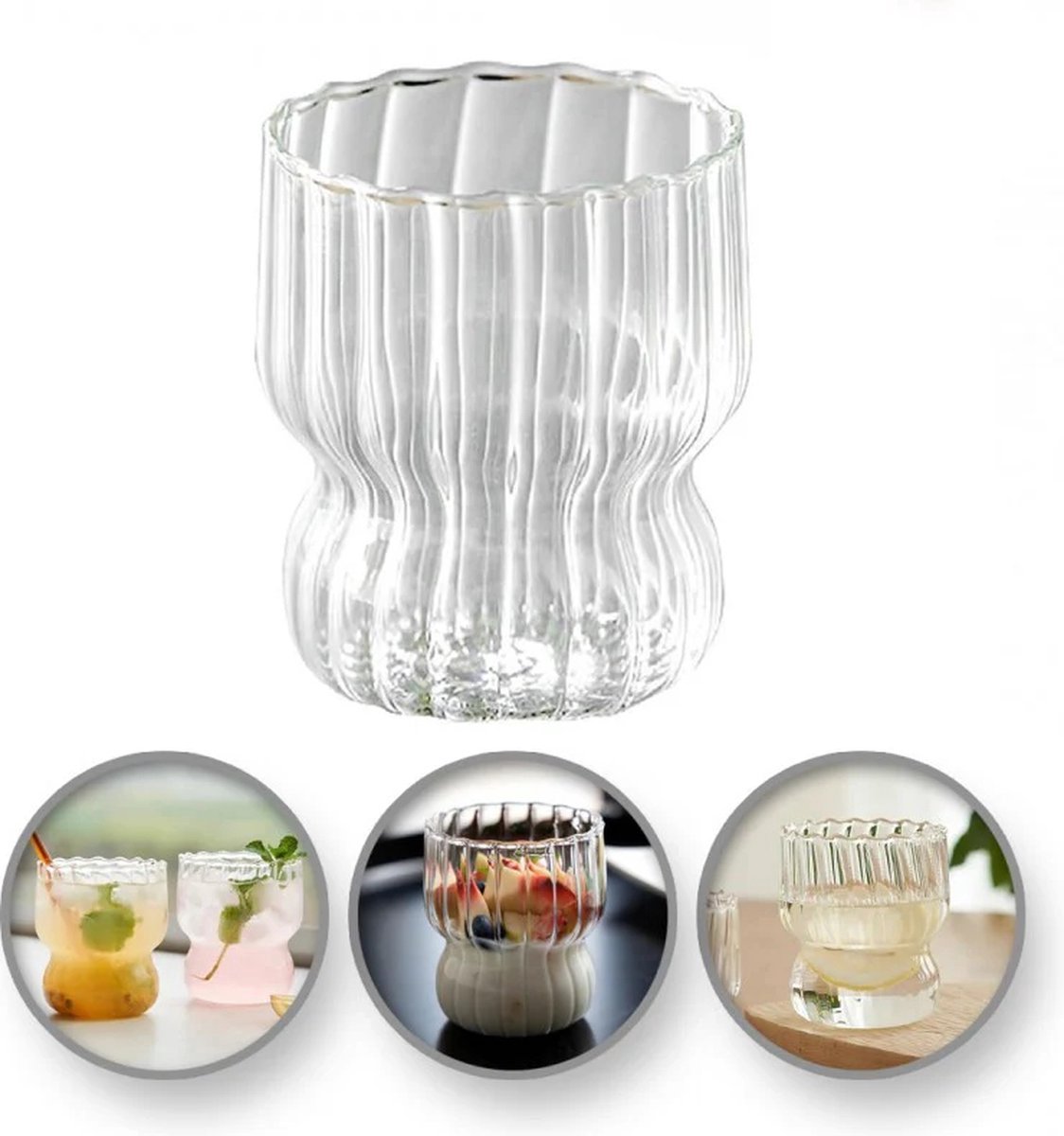 Geribbelde Glazen - 4 Stuks - 260ml - Koffieglazen - Theeglazen - Waterglazen
