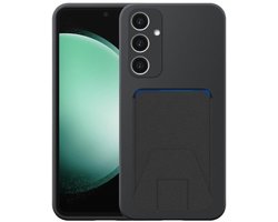 Geschikt voor Samsung Galaxy S23 FE Telefoonhoesje met Verstelbare Leren Pasjeshouder - Flexible Back Cover Case Siliconen TPU with Adjustable Leather Cardslot - Zwart - Smartphonica geschikt voor Samsung Galaxy S23 FE