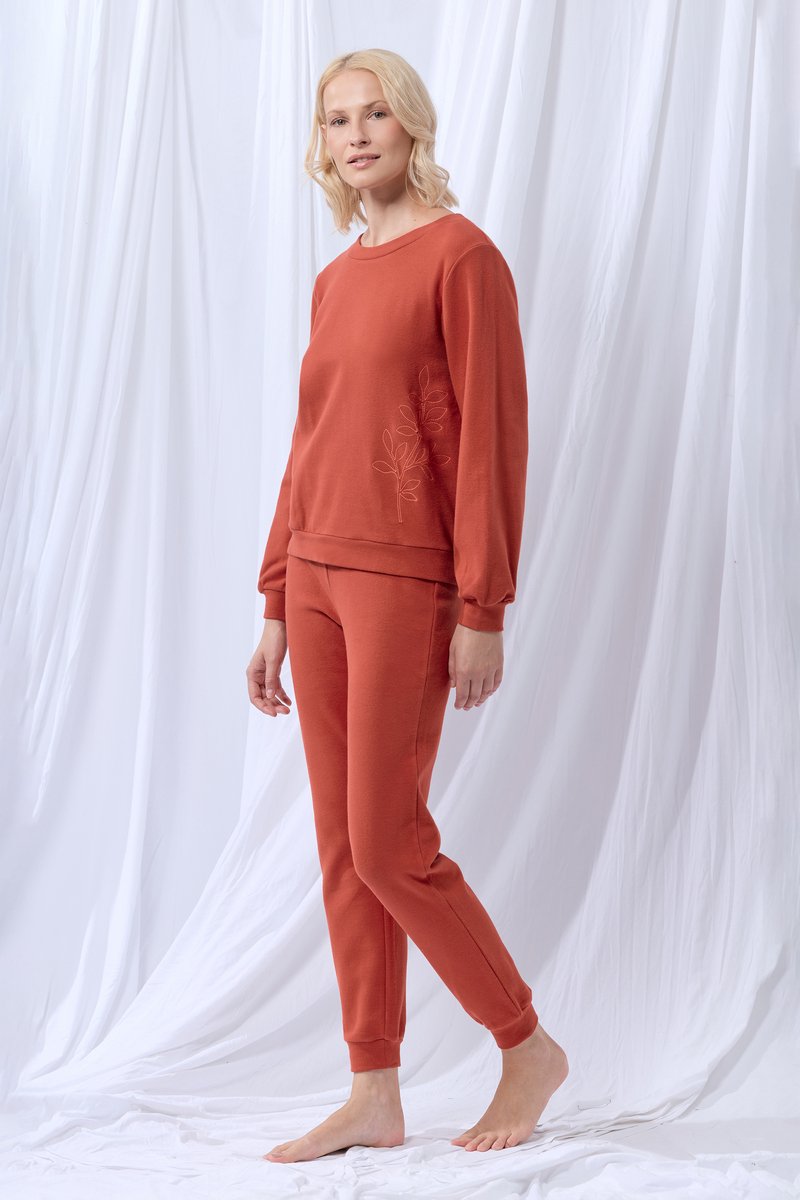 Woody Dames Pyjama Warm Roest Oranje