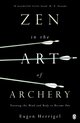 Boek kaft: Zwart met drie pijlen door het woord 'ART'. Titel: Zen in the Art of Archery.