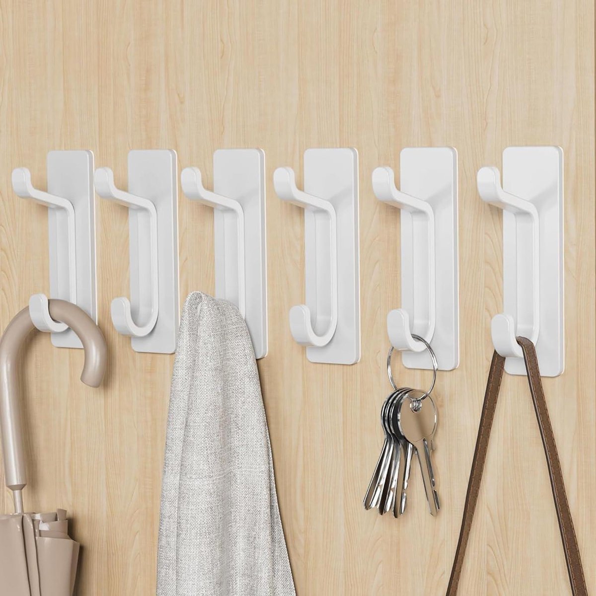 Allecto Plus - Zelfklevende metalen deurhaken voor douche, extra sterk, 6 kg houdend, roestvrij, zonder boren, wit, 6 stuks.