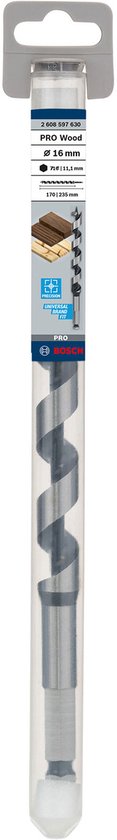 Bosch PRO houtboor 16 mm x 235 mm in doorzichtige verpakking.