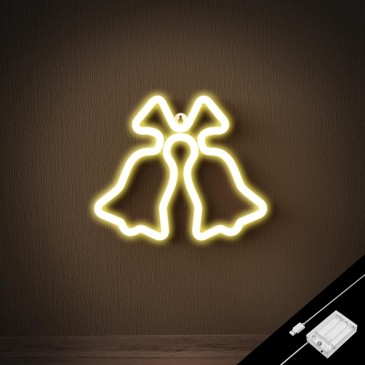 Daity Gele kerstbel neonverlichting - USB- en batterijgevoede kerstverlichting - binnen- en buitenfeestversieringen