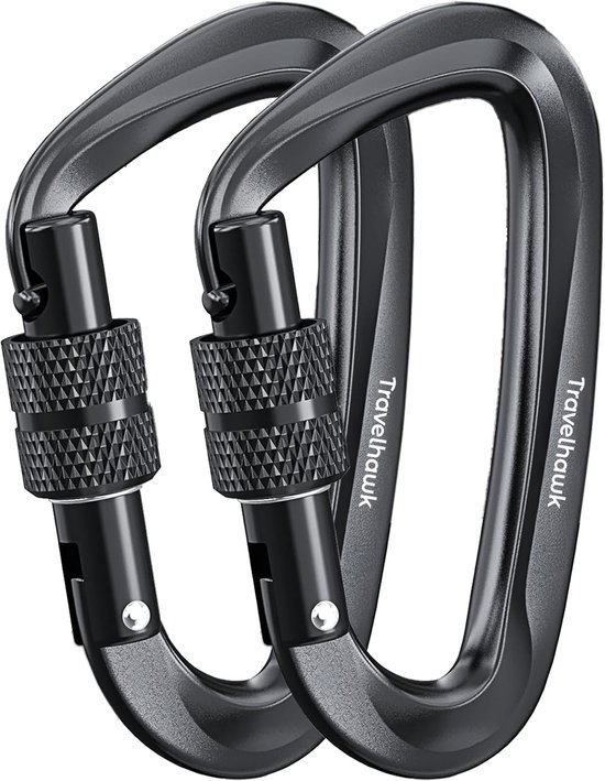 Travelhawk Karabijnhaak - Musketonhaak met Schroefsluiting - Karabijnhaak Sleutelhanger - Aluminium - Zwart