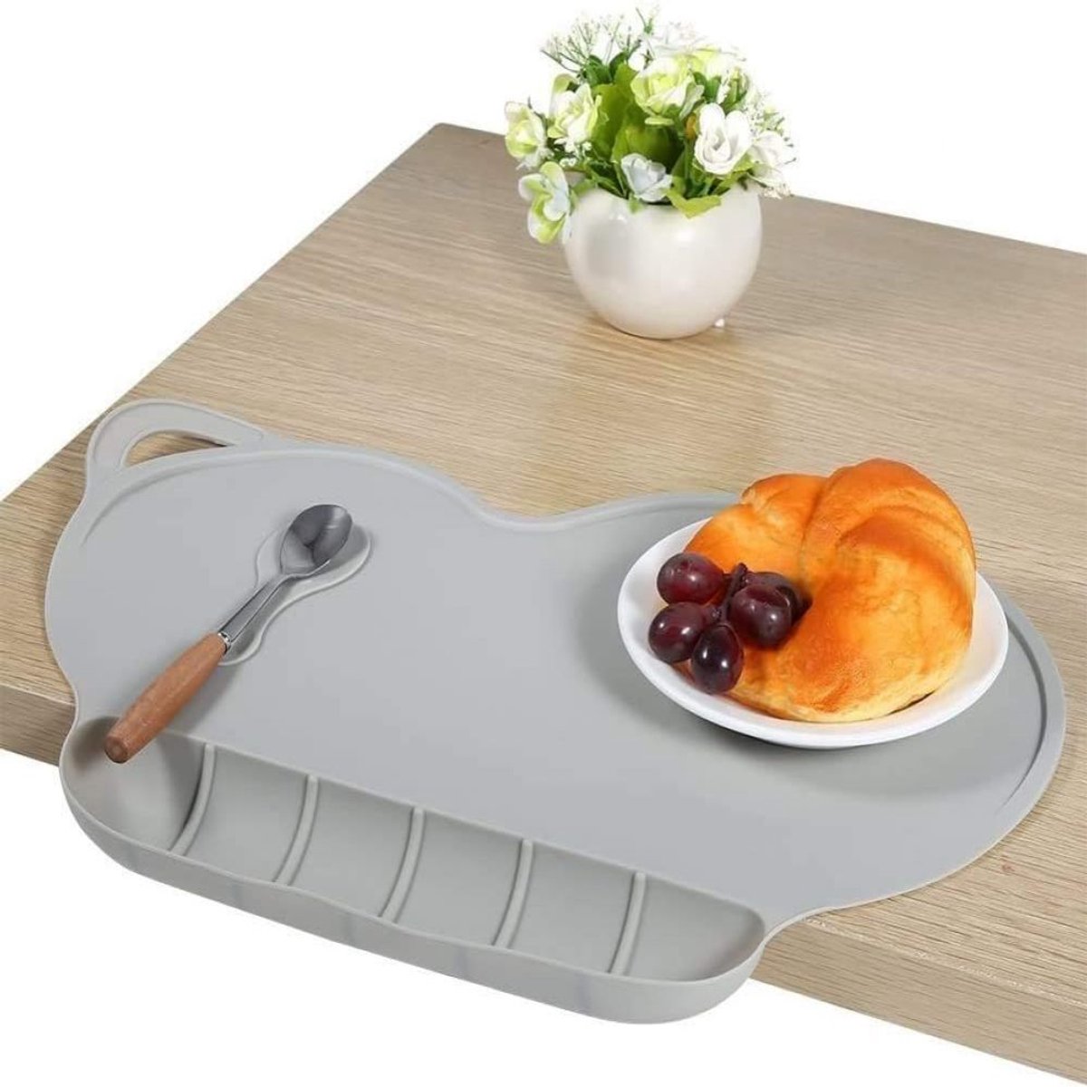 Cuhostki-1pc-Baby-Mat-Silicone-Gray-Non-Slip-Microwave-Safe