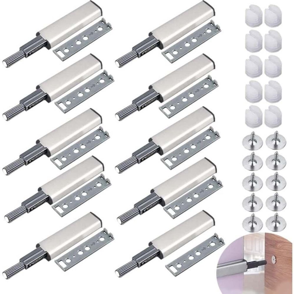 Elkuaie Magneetdeurvergrendeling - Push-to-open - Geen greep nodig, eenvoudige montage - 10 stuks - Voor keukenkasten en laden wit