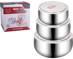 Allecto plus - 3 RVS blikjes, lekvrij, lunchbox, saladebox, voorraaddozen. Geschikt als opbergdoos. Om mee te nemen.