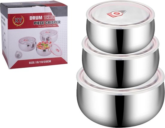 Allecto plus - 3 RVS blikjes, lekvrij, lunchbox, saladebox, voorraaddozen. Geschikt als opbergdoos. Om mee te nemen.