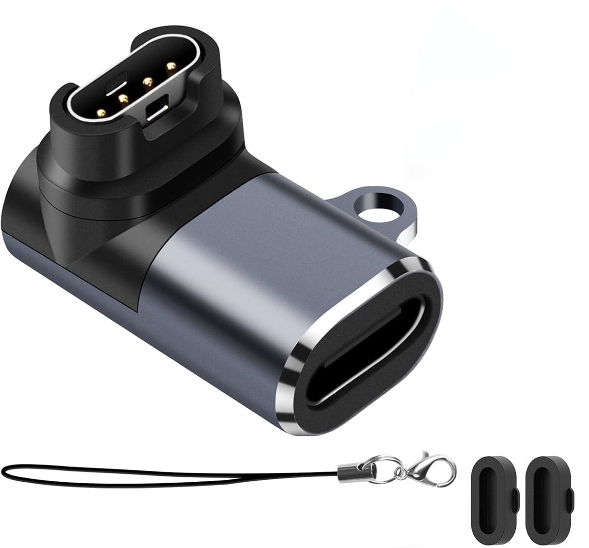 Qost - USB-C naar Garmin Adapter - Spacegrey - Oplaad Connector 90 Graden - Compatibel met Garmin Instinct / Forerunner / Fenix - 1-Pack