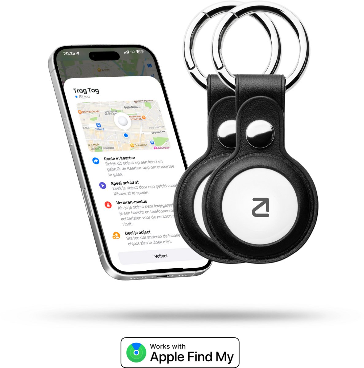 Bol.com 2x Trag Tag + Sleutelhanger Zwart - Apple Find My - Koffer Tracker - GPS tracker - Bagage tracker - Keyfinder voor sleut... aanbieding