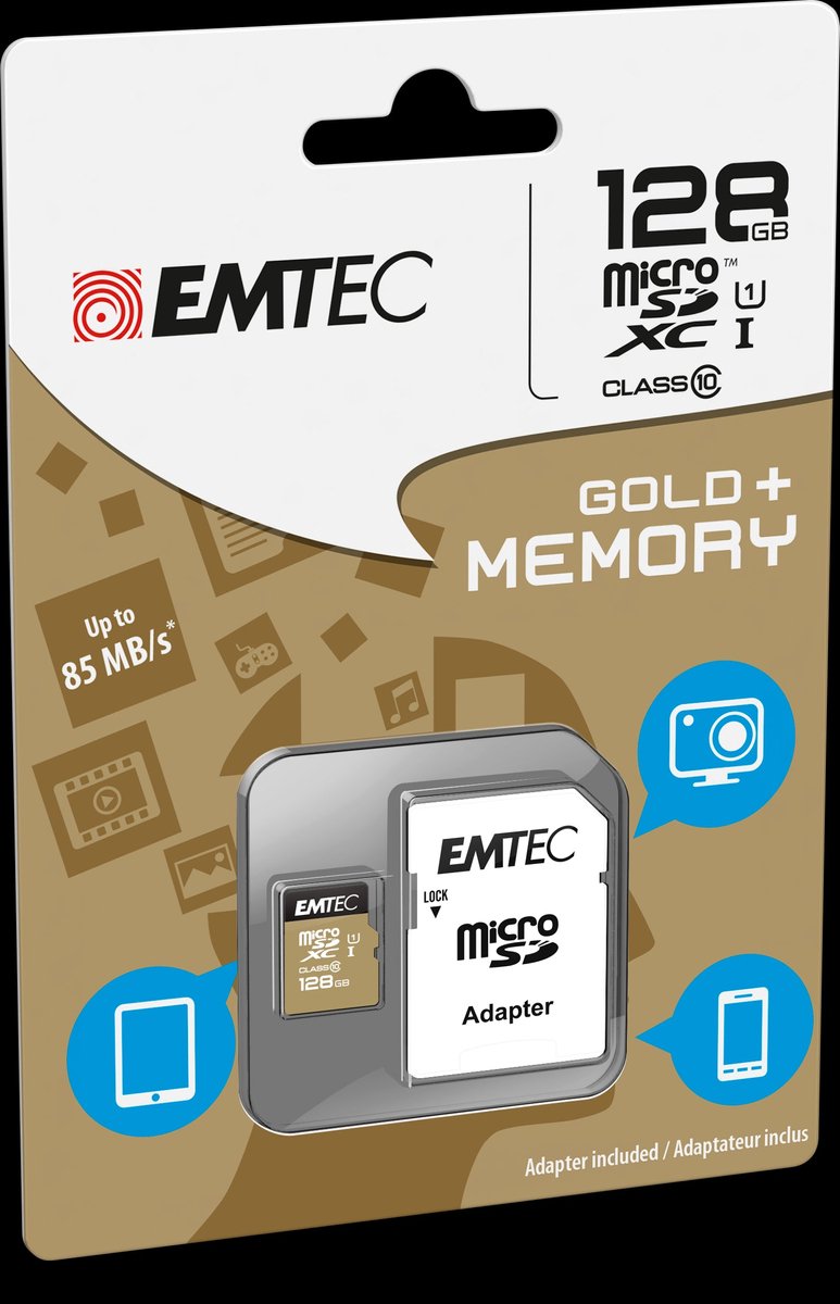 Emtec Micro SD Class10 Gold+ 128GB flashgeheugen