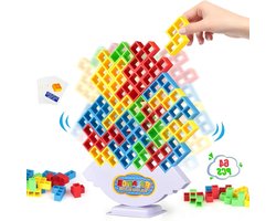 Thelau - 64-delige Stapelblokkenspel voor Balans Tetra Tower Bordspellen voor 2 spelers en familiespel Leuk voor feesten, reizen en teambuilding Geschikt voor kinderen en volwassenen