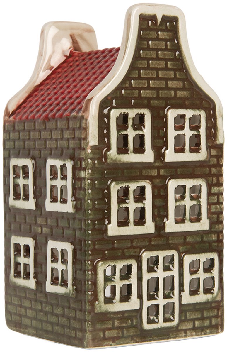 Clayre & Eef Waxinelichthouder Huis 7x7x14 cm Groen Keramiek