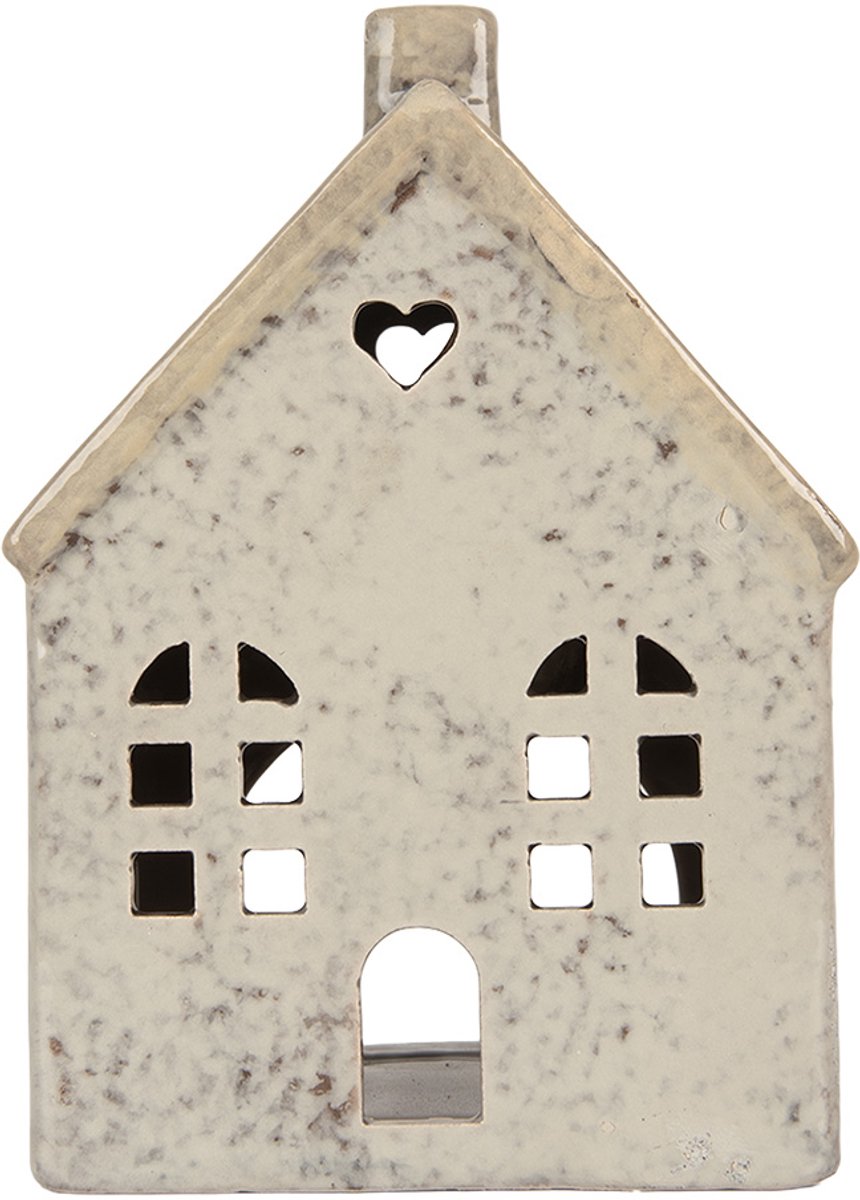 Clayre & Eef Waxinelichthouder Huis 11x7x16 cm Grijs Keramiek