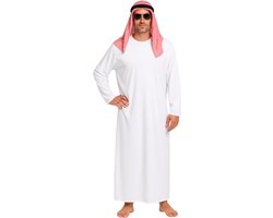 Joya Party® Arabier Verkleedpak Volwassenen | 3-delig Luxe Wit Gewaad met Rode Hoofddoek & Zwarte Band | Arabisch Kostuum Carnaval & Halloween | Arabische Sjeik Outfit | 1001 Nacht | Carnavalskleding Heren | Verkleedkleren Man | 1 Maat