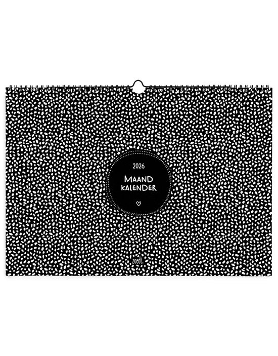 Zoedt maandkalender 2026 - A3 formaat - 29,7x42cm - zwart wit - ringband