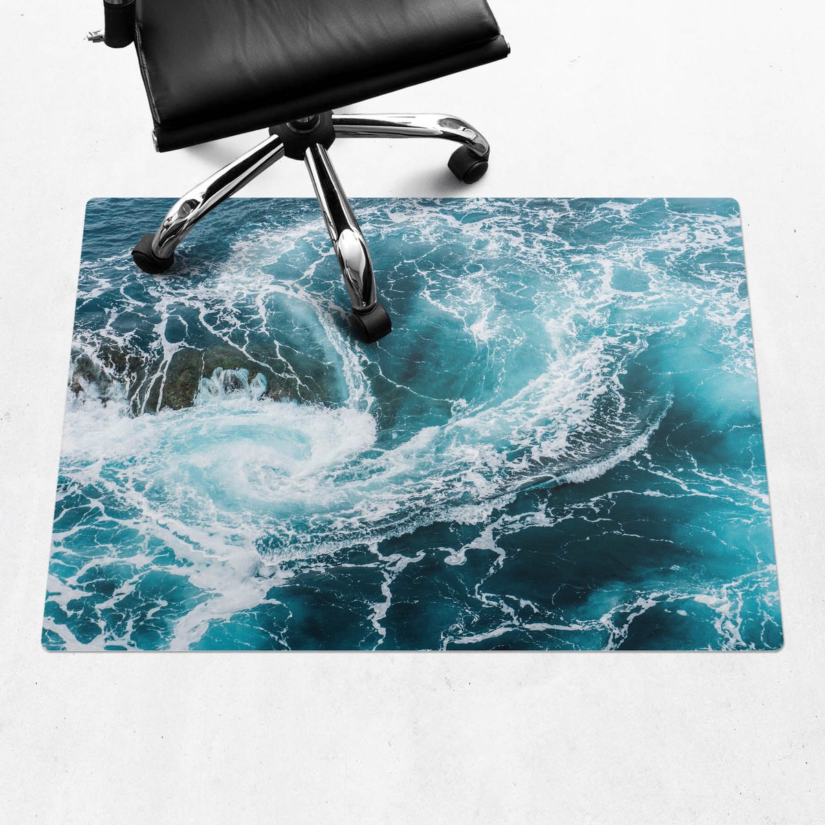 Wallfluent - Vloerbeschermer Oceaanwerveling - 100x70 cm - Blauw Mótif Bureaustoelmat - Rechthoekig - Vloerbeschermer Tapijt-Computer Stoel Mat-Werkplekdecoraties - Boho-patroon