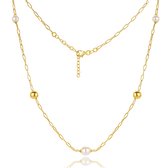 Miore Roosgoudkleurig Ketting dames met Swarovski parels in 925 Zilver- 18 Karaat Verguld- Hypoallergeen Ketting - Handgemaakte Hoepels - Gemaakt in Italië