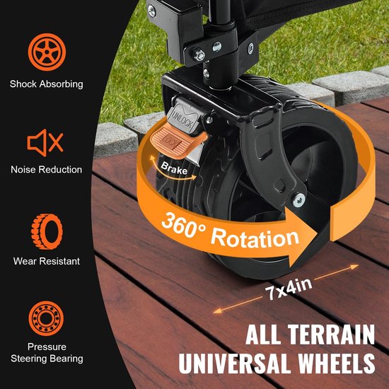 Opvouwbare Vouwkar 220lbs - Strand- en Sportwagen - Off-Road Wielen - 600D Oxford Waterbestendig - Inklapbaar & Compact - Verstelbaar Handvat - Bekerhouder - Voor Camping, Tuin en Winkel van Sekey — afbeelding 5