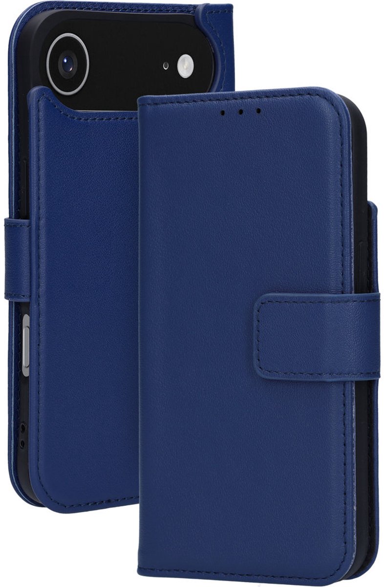 Mobiparts MagSafe Portemonnee/Boekhoesje geschikt voor Apple iPhone Air - Echt Leer - Magnetische Sluiting - Ruimte voor drie pasjes - Microvezel voering - Blauw
