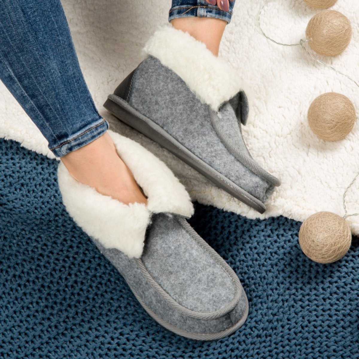 LuLu- Vilten sloffen met omslag - Hoge Wolvilt sloffen - flexibele antislip rubberen zool - voor Dames en Heren - Maat 39 — cadeau in Mode & Accessoires - foto 3
