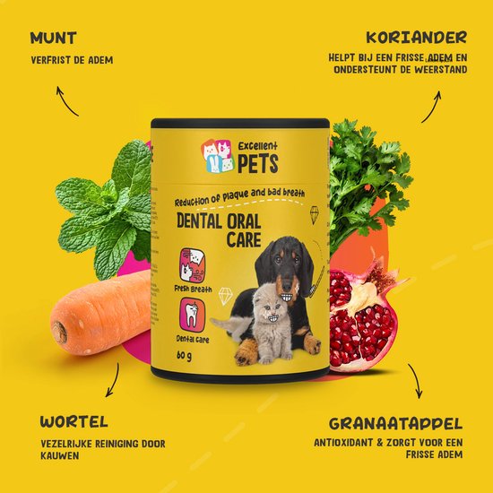 Excellent Pets Tandverzorging met munt, koriander, wortel en granaatappel voor frisse adem.