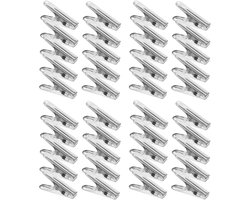 Wasknijpers - 40 Stuks - Wasrek Knijpers - Gordijnclips - RVS - Winddicht - Multifunctionele - voor Handdoeken, Sokken, Ondergoed, Kleding - 63*15*30mm - Zilver