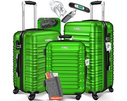Kesser KESSER® 3x Koffer, reiskofferset, trolleykoffer harde kofferset incl. bagageweegschaal + bagagelabel rollend kofferslot 4 wielen ABS harde schaal… - Groen