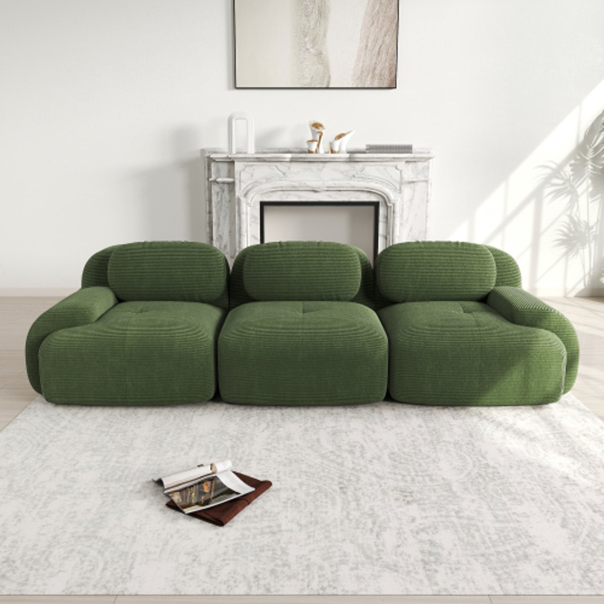 3-zits bank van premium cordstof, modulair combineerbaar, antislip, montagevrij, ergonomis