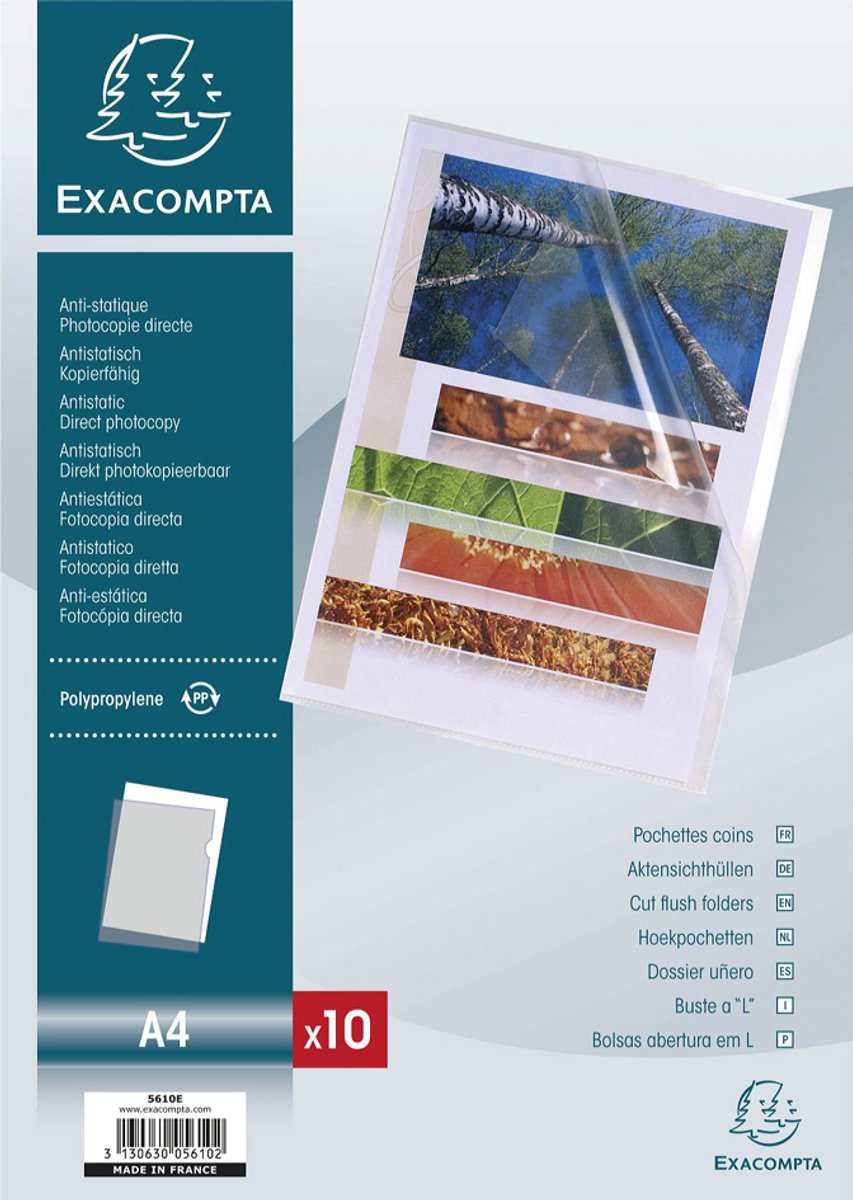 Exacompta Pak van 10 L mappen- gladde PP 12/100ste - A4 - Transparant - 5610E