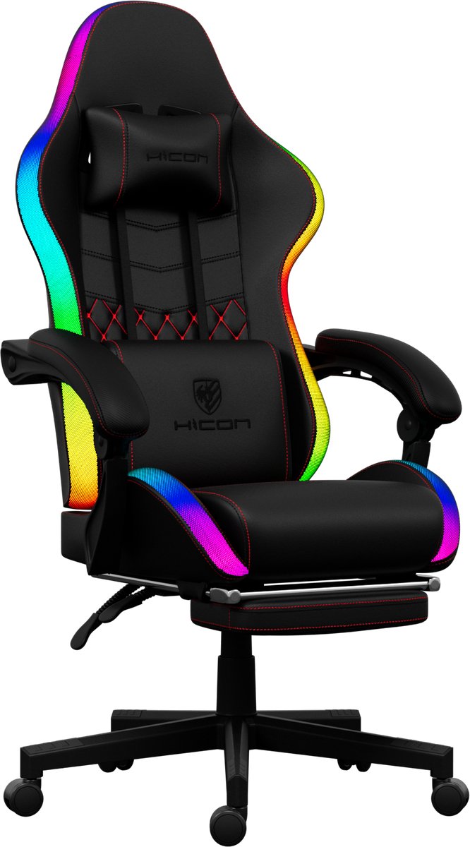 Afbeelding 3 van Gaming stoel - Gamestoel - Gaming Chair - Game stoel - Ergonomische - HICON® - Vittoria - LED