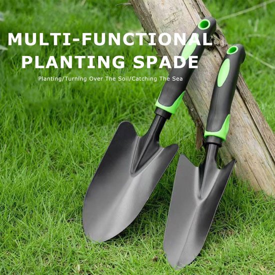2 stuks tuingereedschap voor planten, verplanten en wieden - tuintroffel en kleine tuinschep van staal met ergonomisch handvat van Kinzo Garden — afbeelding 3