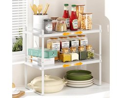 Keuken Organiser - 2 stuks - Stapelbaar - Uitschuifbaar van 36-60 cm - Keuken - Aanrecht - Gootsteenkastje - Badkamer - Werkkamer - Voor Schoenen - Boeken - Zwart