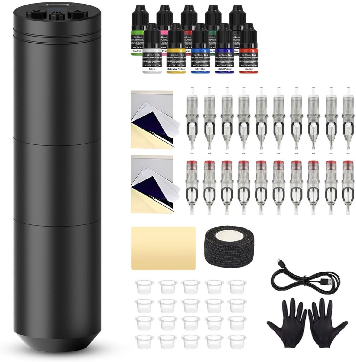 White-Label® Hoge Kwaliteit Tattoo Machine met Accessoires - Tattoo Machines Draadloos - Tattoo Set Inclusief Inkt en Naalden - Tattoo Kit met Opbergkoffer - Voor Professionals en Beginners - B