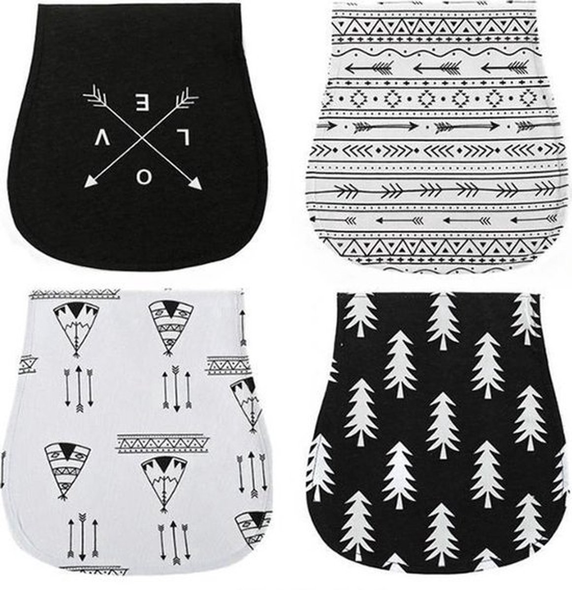 Image of 4 stuks spuugdoeken baby wit zwart | meisjes en jongens | schouderdoekje | monddoekje | babywashandje 48 x 23 cm - waterproof | 100% katoen