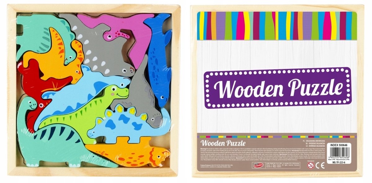 Houten Dinosaurus Educatieve puzzel - 12 stukjes