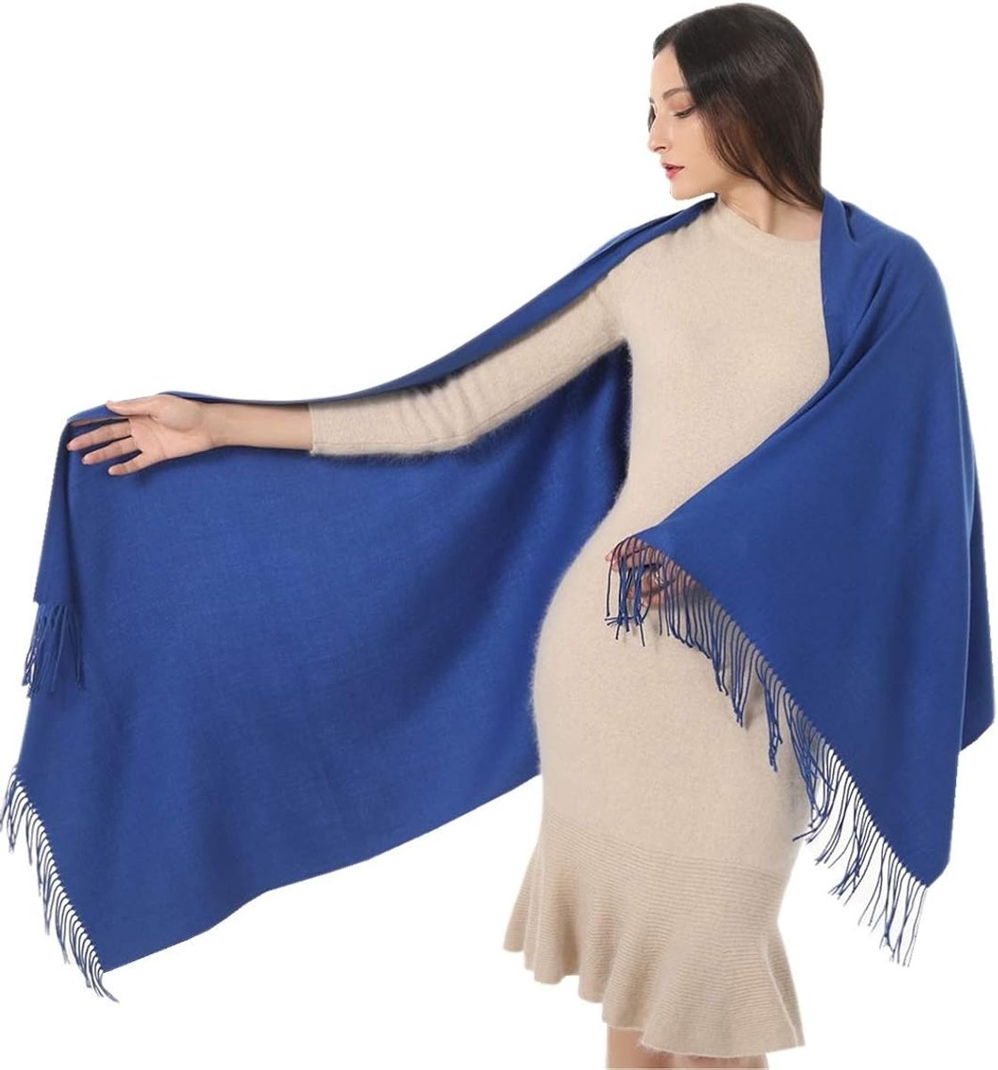 1x Dames Sjaal - Kasjmier Zacht Cadeau - Bruiloft - Kerst Sjaal (Blauw)