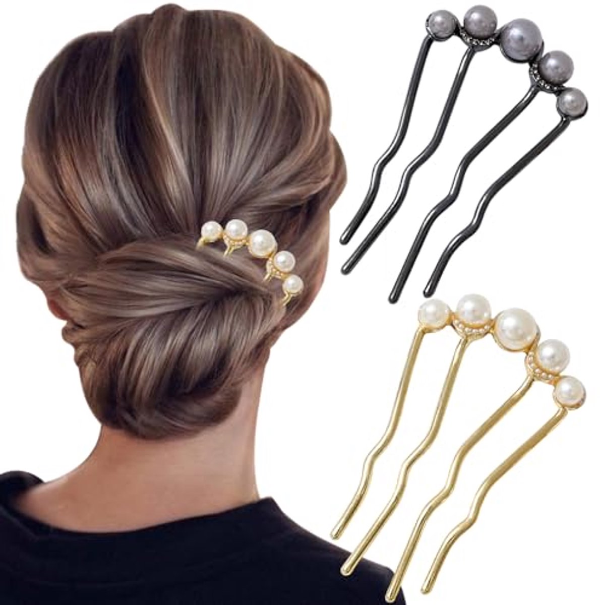2 stuks U-vormige parelhaarspelden voor bruidshaar - Vintage haarvorkclips voor vrouwen