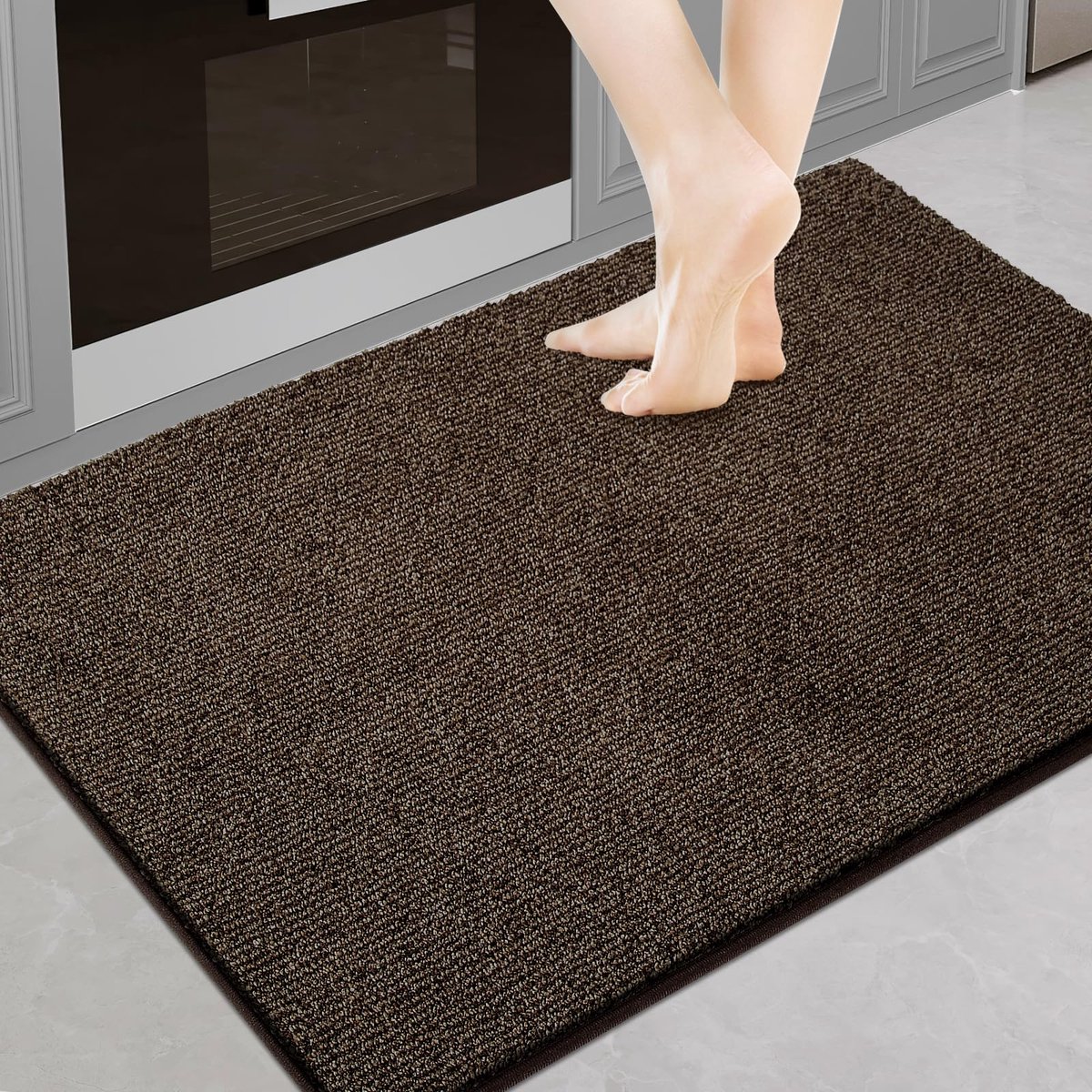 Ibenzoa Wasbare antislip deurmat voor binnen met absorberende microvezels 60x90 cm bruin