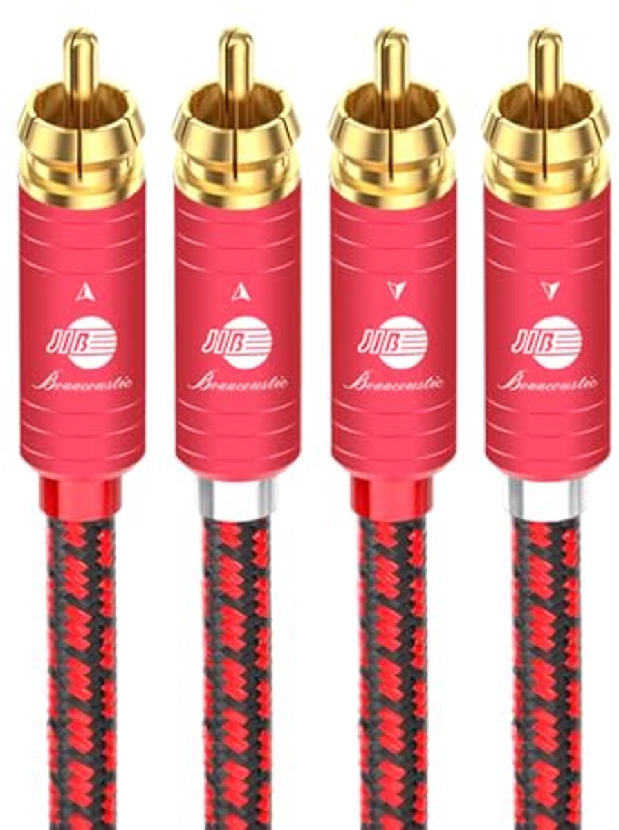 Audiofiele RCA-kabel 2 x 2 met vergulde verbindingen - 1 m stereo-audiokabel voor versterker, cd, hifi en Blu-ray
