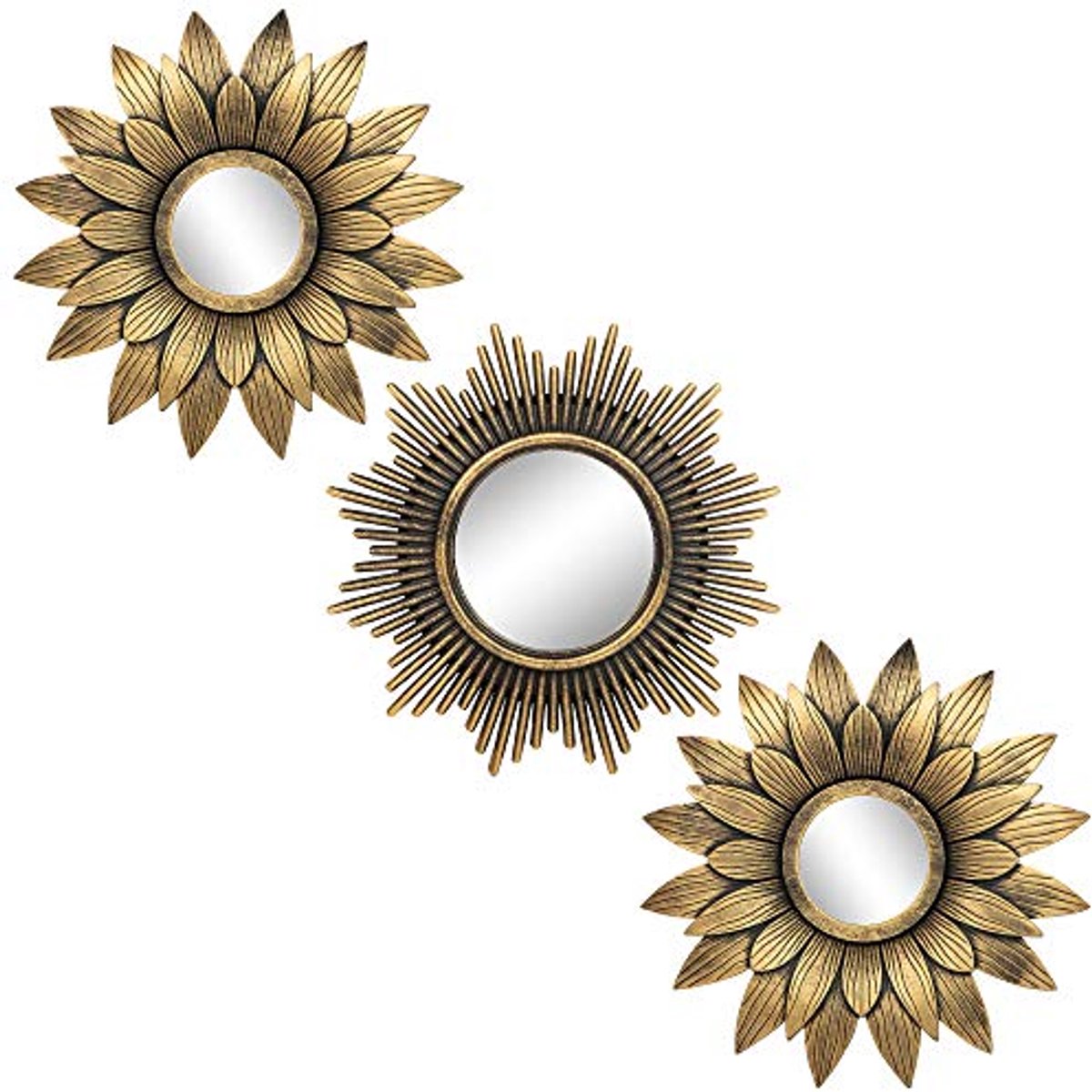 Set van 3 geborstelde gouden wandspiegels voor vintage wanddecoratie