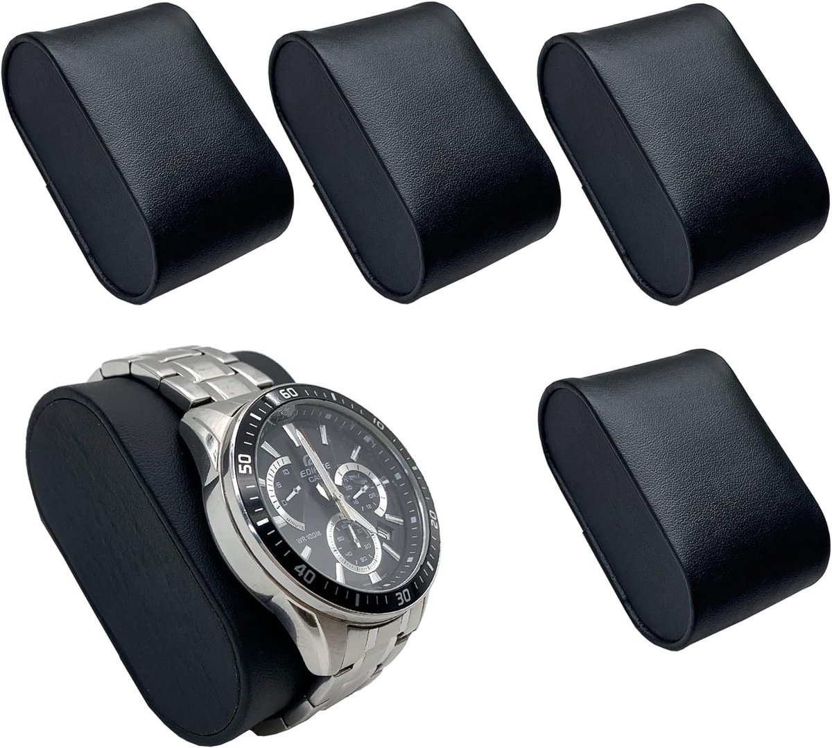 4 pieces watch display mat - watch pillow - watch cushion - PU leather - replacement watch mat - jewelry storage box - black